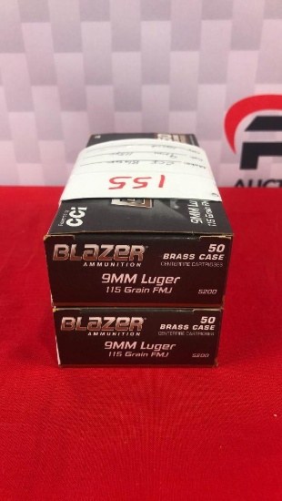 100rds CCI Blazer 9MM 115GR FMJ Ammo