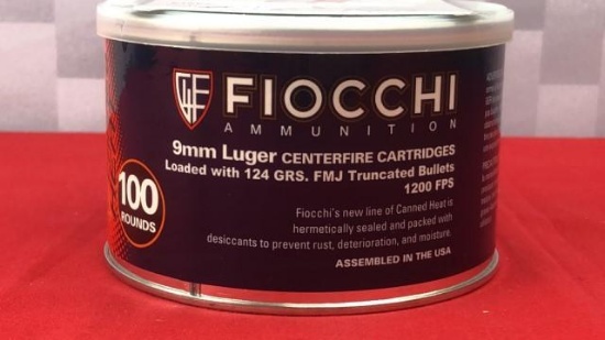 100rds Fiocchi 9mm 124GR FMJ Ammo