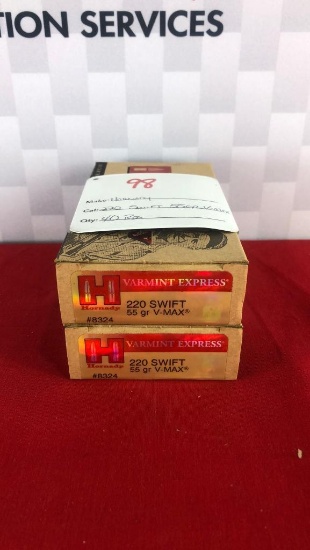 40rds Hornady 220 Swift 55GR V-Max Ammo