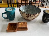 2 Mugs, Bowl, Glass Dish, Puzzle, Misc.