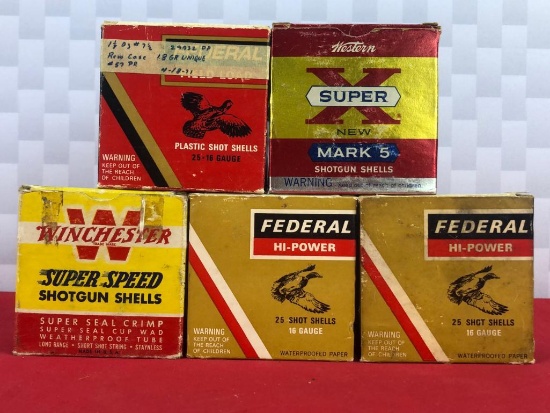 (5) Boxes Vintage 16Ga Ammo