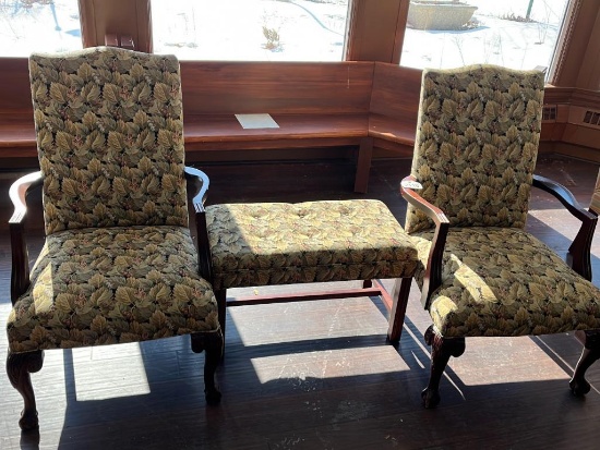 (2) Cushioned Chairs & Matching Stool