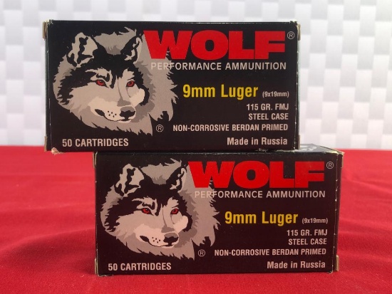 100rds Wolf 9mm 115gr FMJ Ammo