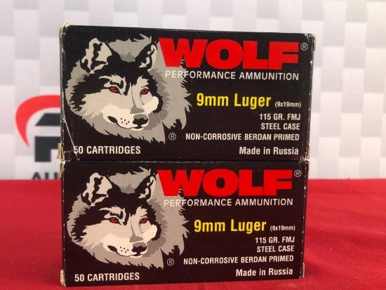 100rds Wolf 9mm 115gr FMJ Ammo