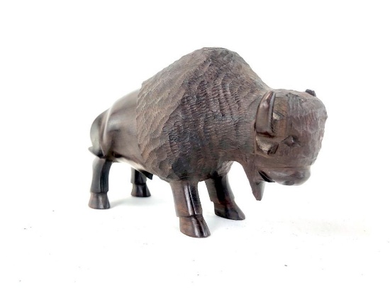 7" Wooden Buffalo Figurine
