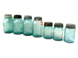 7- Blue Ball Jars W/ Lids