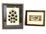 Framed Confederate $10 bill & Union General Framed Photos