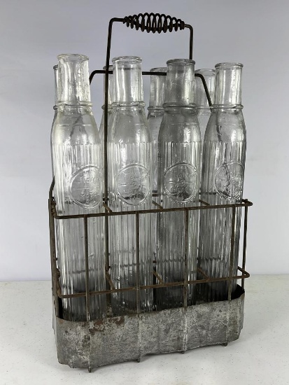 (8) Glass Tiolene Oil Bottles w/ Carrier