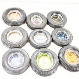 (9) Circa 1940's-60's Rubber Tire Garage Promotional Ashtrays For Bf Goodrich, Seiberling And Others