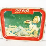 1940 Coca-Cola Sailor Girl Fishing Metal Serving Tray