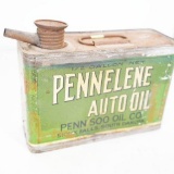 1920's Pennelene Auto Oil 1/2 Gallon Solder Seamed Tin