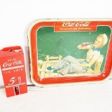 1940 Coca-Cola Sailor Girl Metal Serving Tray & 1950S Coca-Cola Plastic Soda Machine Penny Bank