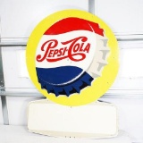Large 1950s Pepsi-Cola Bottle-Cap Shaped Tin Sign