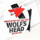 Vintage Wolf's Head Motor Oil Double-Sided Tin Flange Sign