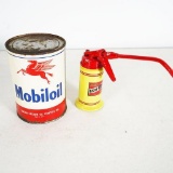 1940s-50s Mobil Oil Metal Quart Can and Restored Gilmore Oil Hand Oiler