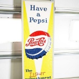 1959 Have A Pepsi Single-Sided Tin Sign With Bottle-Cap Logo
