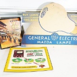 (3) Signs-1930S Ge Mazda Light-Bulbs, Reproduction Daytona 400 And 1950 Detecto Master Cardboard