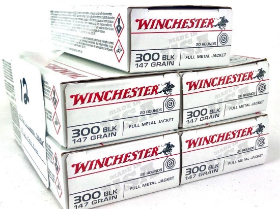 100rds Winchester 300Blk 147Gr FMJ Ammo