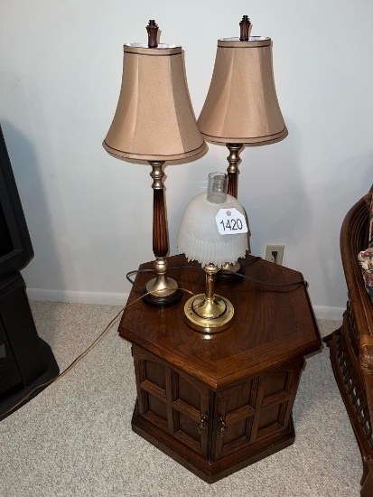 Side Table & (3) Lamps