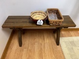 Wood Bench & Baskets