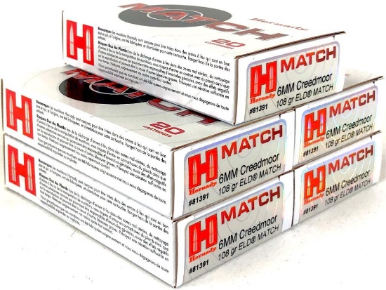 100rds Hornady Match 6mm Creedmoor 108Gr ELD Match Ammo