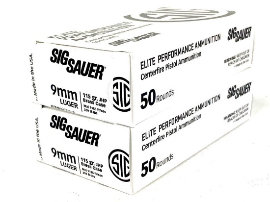 100rds Sig Sauer Elite Performance 9mm 115Gr JHP Ammo