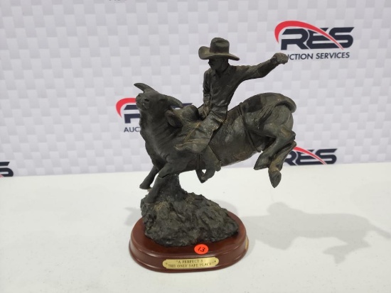 12" Ceramic Bull Riding Statue