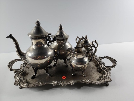 Silver on Copper Tea Pot Set w/ Tray