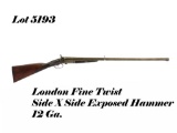 London Fine Twist SidexSide Exposed Hammer 12Ga SideXSide Shotgun