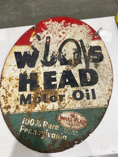 30"x23" Wolf's Head Double Sided Tin Sign