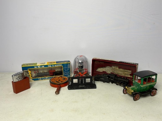 (2) HO Toy Railroad Engines & Misc Toys