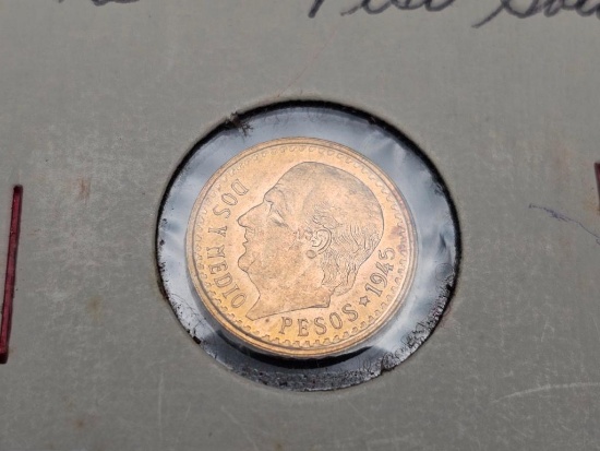 1945 Mexico 2 1/2 Gold Pesos Coin