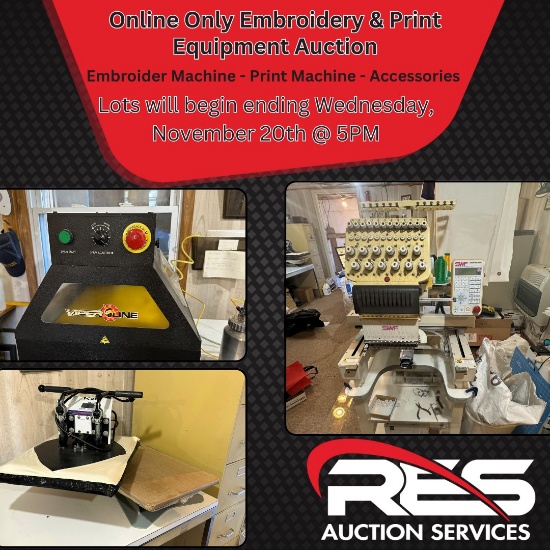 Online Only Embroidery & Print Equipment Auction