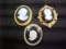 Great lot of cameo pins (1 is missing pin on back, other 2 are good)