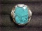 Bull design biker ring with turquoise size 8.5