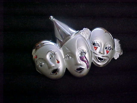 Awesome 3 clown face brooch