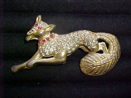 Big rhinestone fox brooch