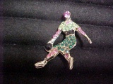 Rhinestone encrusted lady bowler pin