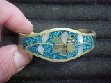 Signed Alpaca turquoise & abalone bracelet