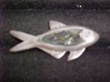 Artist signed Taxco sterling silver & abalone fish pin