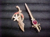 2 vintage sword pins