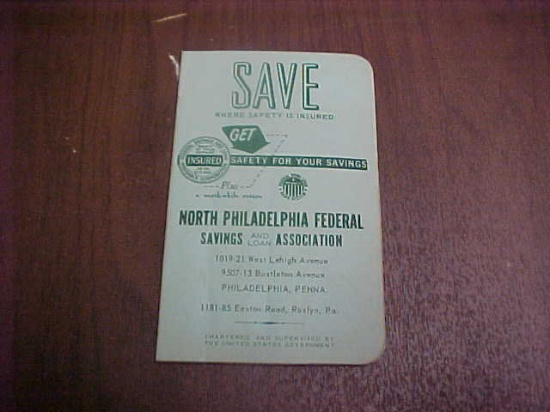 Mid century Philadelphia Federal Savings Bank dime bank book