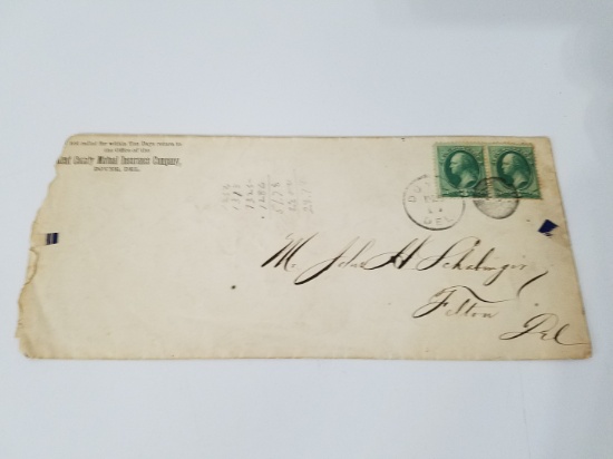 Circa 1870's stamped envelope w/ 2 washington stamps