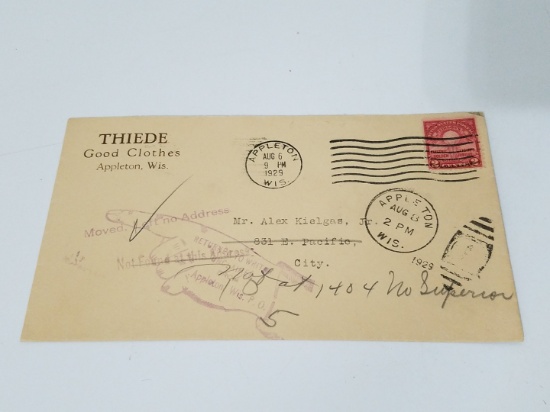 1929 Thiede Good Clothes Appleton, Wisconsin stamped envelope