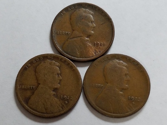 1911-D, 1912-D & 1913-D Lincoln wheat cents semi key dates