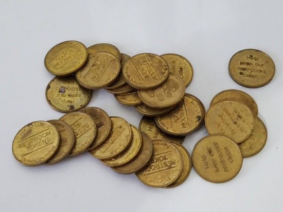 Big lot of vintage restroom tokens