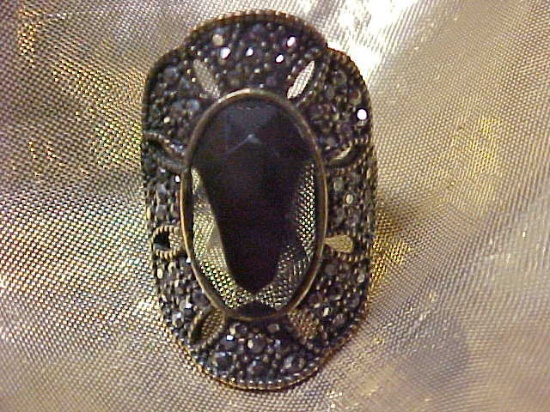 Onyx and marcasite ladies ring