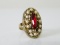 Red stone and faux pearl ladies costume ring