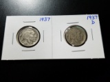 1937 P & D buffalo nickels