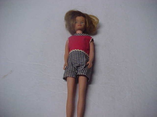 1970's 9" doll in black white & red plaid outfit